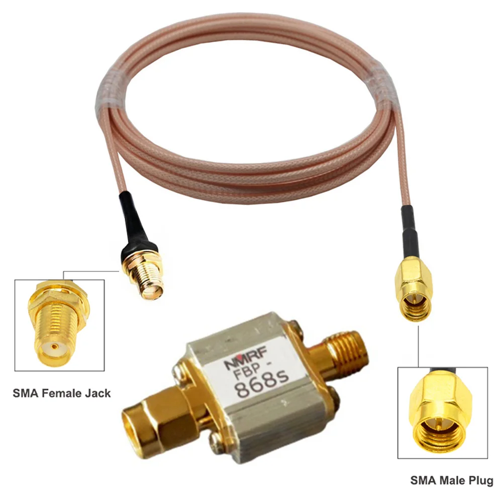 

868MHz 4MHz Bandwidth SAW Band Pass Filter For LoRa LoRaWAN Helium 866~870MHz SMA-M SMA-F 1meter Long RG316 Cable FBP-868s