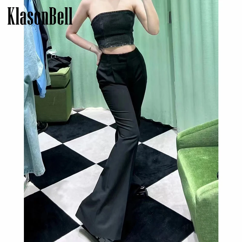 

8.16 KlasonBell Comfortable Casual Black High Waist Slim Flared Pants Women