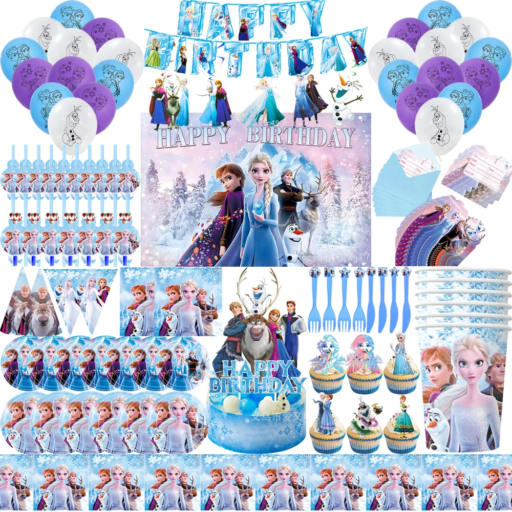 

Frozen Birthday Party Decorations Anna Elsa Princess Tableware Paper Plate Cup Tablecloth Balloon For Girls Baby Shower Supplies