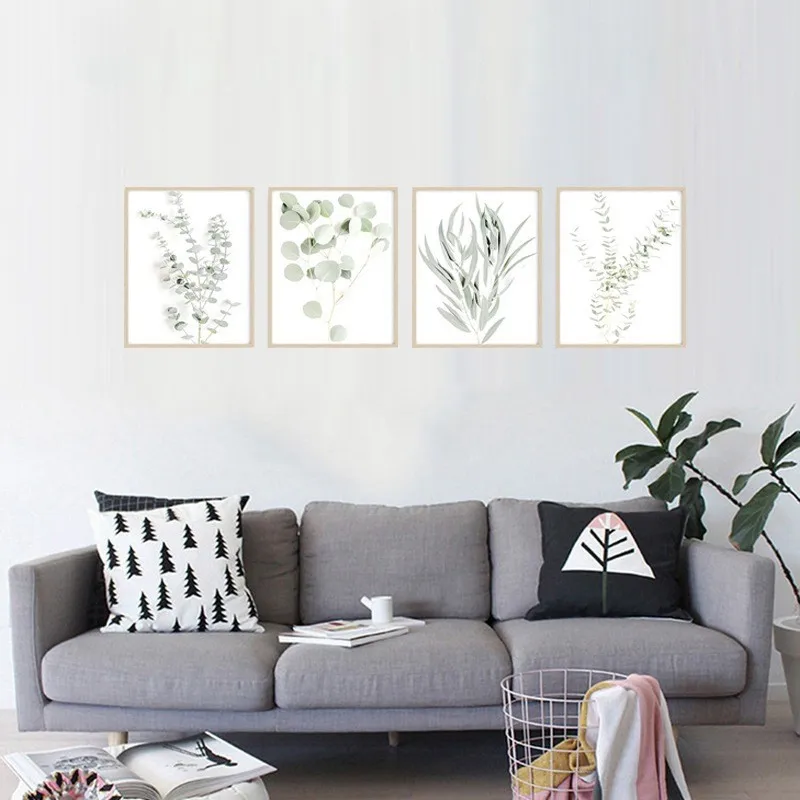 

Nordic Modern Minimalist Style Decoration Living Room Bedroom Study Sofa Background Wall Green Plant Leaves Frameless Painting