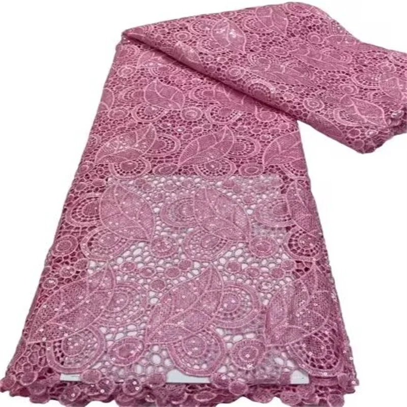 

Нигерийские кружевные ткани 2023 розовые высококачественные кружева африканские блестки кружевная ткань ФРАНЦУЗСКИЙ гипюр кружевная ткань для шитья