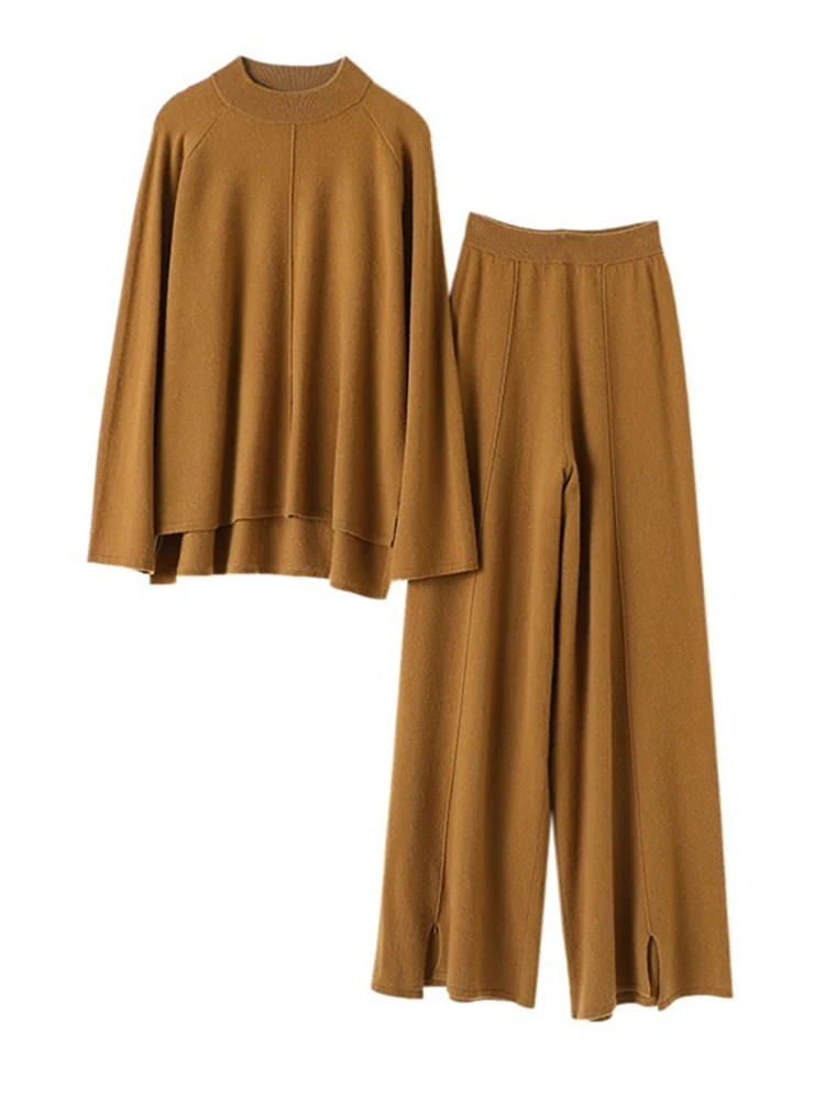 

Autumn Sweater Knitting Trousers Suit Women Conjuntos Para Mujeres 2 Piezas 2023 Loose Wide Leg Pants Knit Two Piece Sets Female