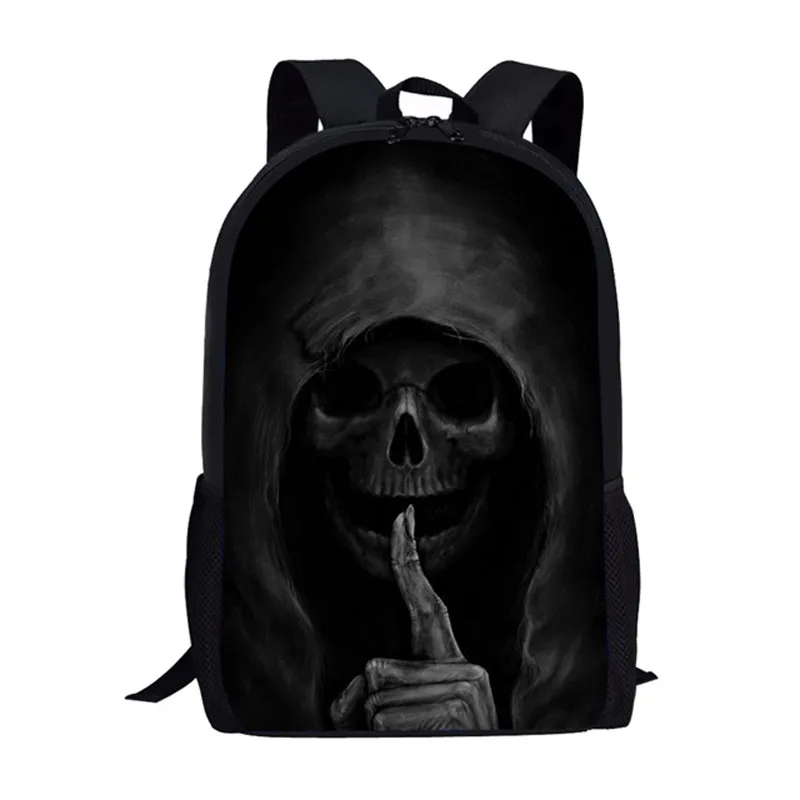 Классный черный школьный рюкзак с 3D-принтом черепа для мальчиков и девочек, Детская сумка для книг для подростков, повседневные сумки на пле...