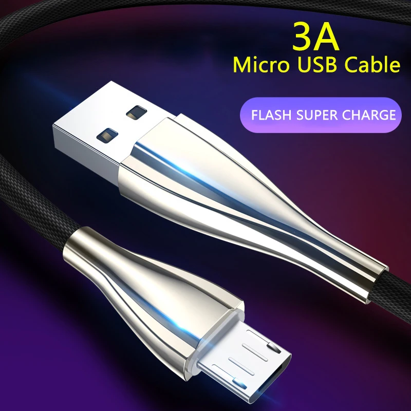 

Zinc Alloy Micro USB Data Cable Mobile Phone Charger 3A Fast Charging Cable Suitable for Android OPPO Vivo Samsung Xiaomi