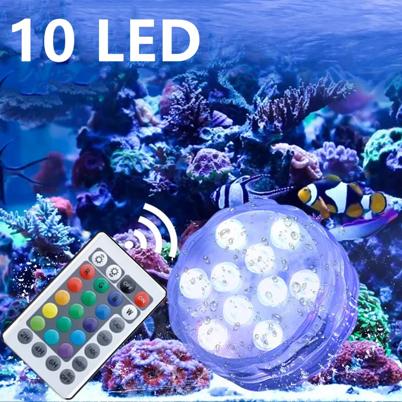 

RGB Remote Control IP68 Waterproof LED Submersible Light Underwater Light Bathtub Pond Aquarium Decorative Night Lamp Pool Light
