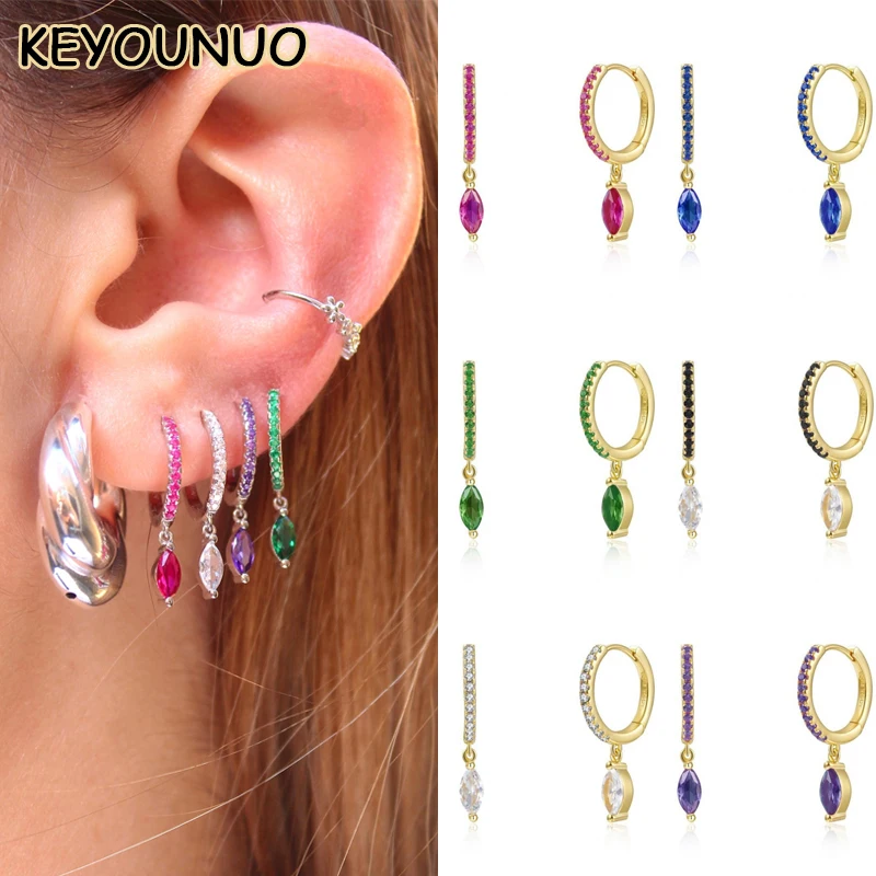 

KEYOUNUO 18K золотые серебряные заполненные рубиновые серьги-кольца для женщин циркониевые золотые Висячие красочные искусственные оптовая про...