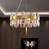 golden round oval led crystal chandelier modern light luxury villa living room lamp bedroom pendant lamps creative bar fixtures
