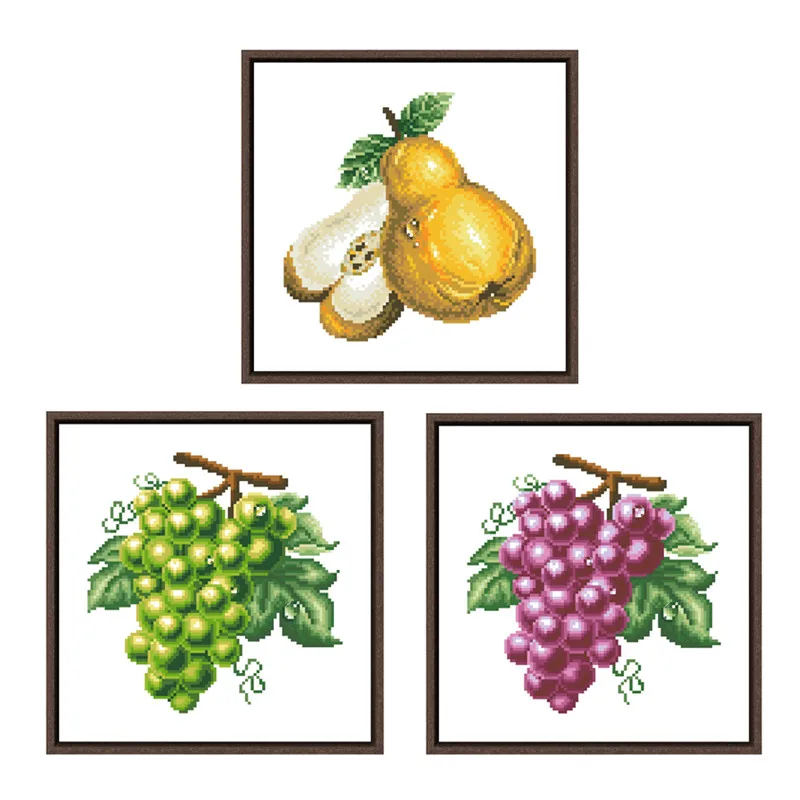 

Pear grape fruit kiss cross stitch package 18ct 14ct 11ct cloth cotton thread embroidery DIY handmade needlework