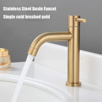 304 stainless steel brushed gold single cold basin faucet bathroom countertop basin faucet 4 point interface kitchen sink faucet