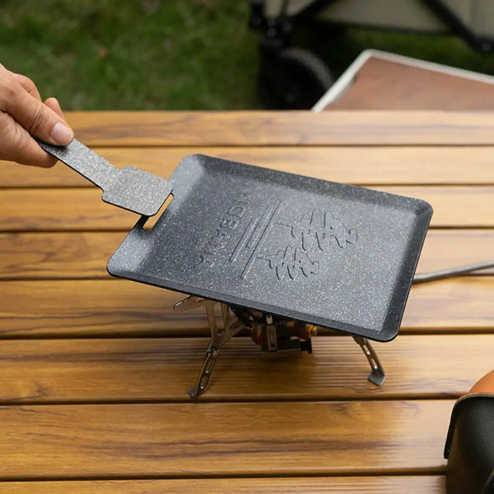 

1 Set Grill Plate with Spatula and Storage Bag Non-stick Anti-rust Cooking Mini Skillet Hiking Fishing Camping Grilling Plate