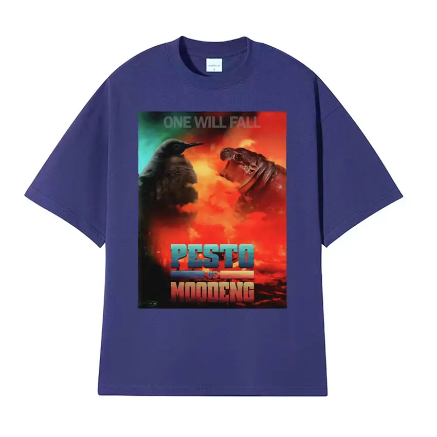 Pesto The Penguin Vs Moo Deng Забавная футболка Dank Meme Детская с бегемотом Мужская женская