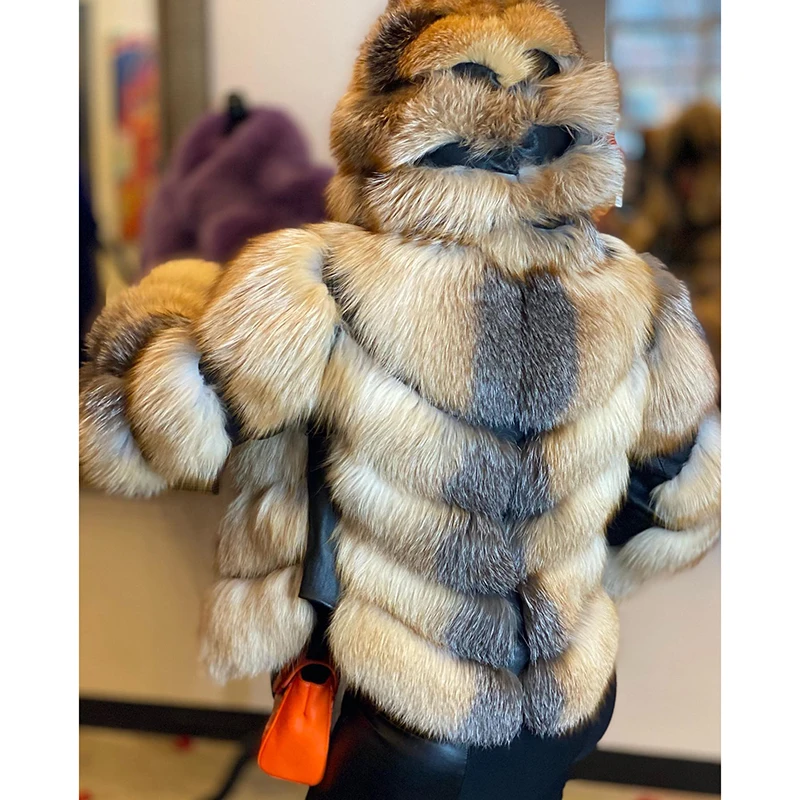 Winter New Natural Fox Fur Jacket Woemn High Street Outertwear Lady Thicken Genuine Cozy Fox Fur Patchwork Sheepskin Coat Female