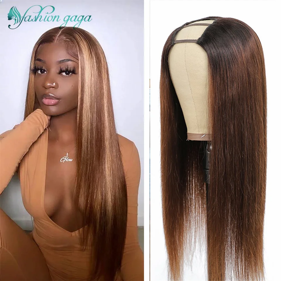 

U Part Female Lace Wig Human Hair Ombre Ginger Natural Brazilian Hair Colored Good Quality Wig Bone Straight 30 40 Inches Sale
