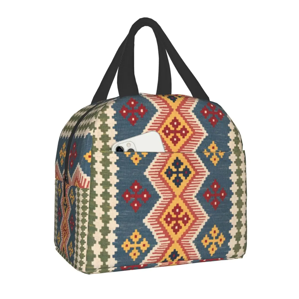 

Bohemian Geometric Ethnic Persian Kilim Print Lunch Bag Thermal Cooler Insulated Lunch Box for Women Student School Picnic Food