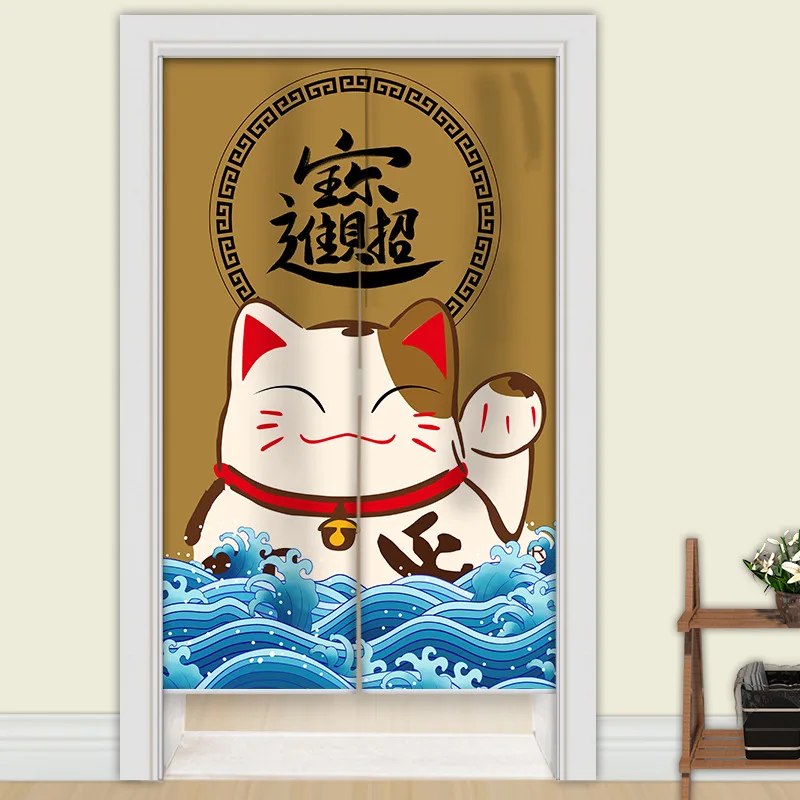 

Lucky Cat Door Curtain Doorway Curtain For Kitchen Sushi Izakaya Home Entrance Decor Polyester Fengshui Hanging Half-Curtain