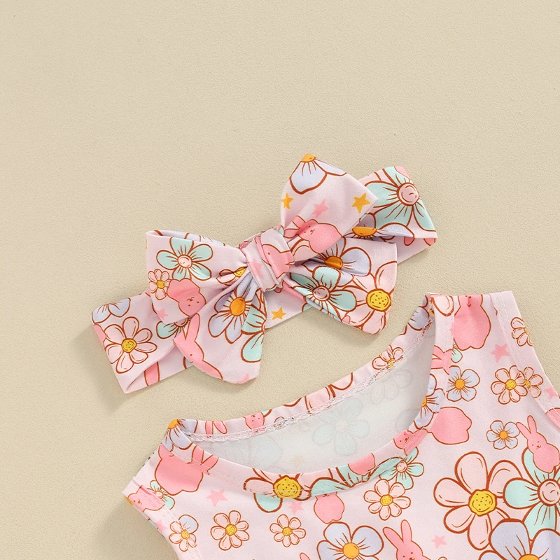 Детские комбинезоны для девочек Listenwind с цветочным принтом кролика без рукавов