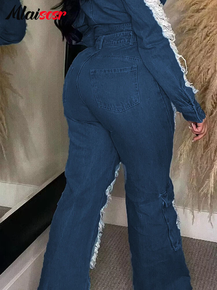 Mlaiscsr темно-синие мешковатые прямые джинсы с рваными дырками женские свободные