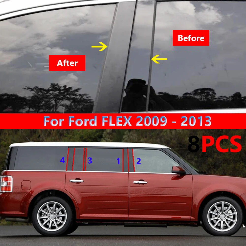 

8 шт. для Ford FLEX 2009-2013, дверь, окно, столб, отделка, молдинг, крышка, комплект, декоративные аксессуары