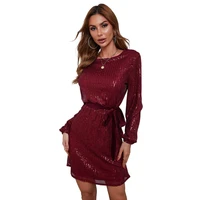 fashion summer clothes for women sequin long sleeve elegant female crew neck tulle ladies skirt y2k luxury cocktail party dress