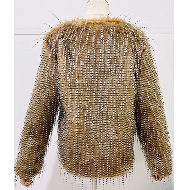 Faux Fur Coat Women 2022 Autumn Winter Fashion Faux Fur Peacock Jackets Female Casual Warm Loose Coat Chic Long Sleeve Outwear