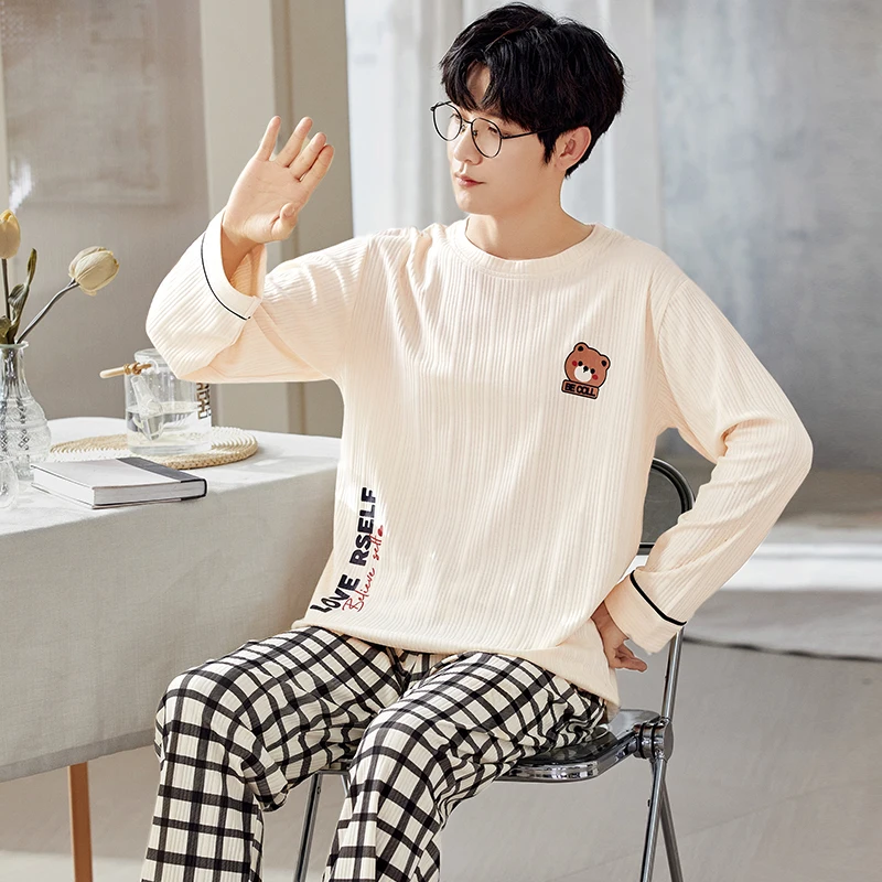 QUHENG 2022 Men's Home Suits Long-sleeved Trousers Suits for Autumn and Winter Pijamas for Men Cotton Design Pajamas for Men