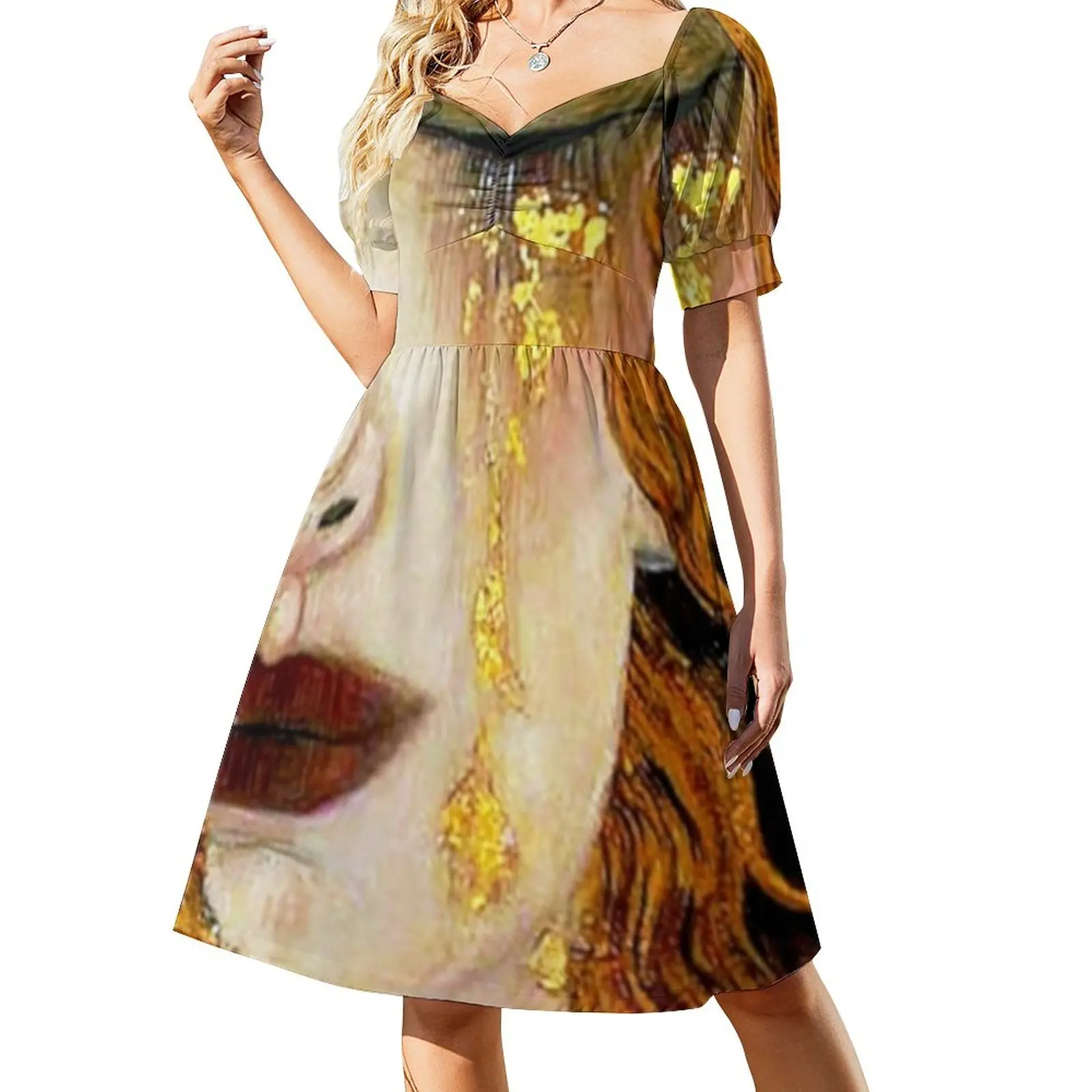

Gustav Klimt Casual Dress Freya's Tears Street Wear Dresses Sexy V Neck Elegant Pattern Dress Large Size