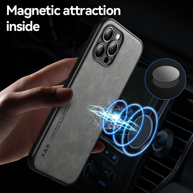 

Luxury Magnetic Leather Case For iPhone 14 13 ProMax 12Pro 13Mini 12Mini 11ProMax Sheepskin Phone Case For XS Max XR 8Plus 7Plus