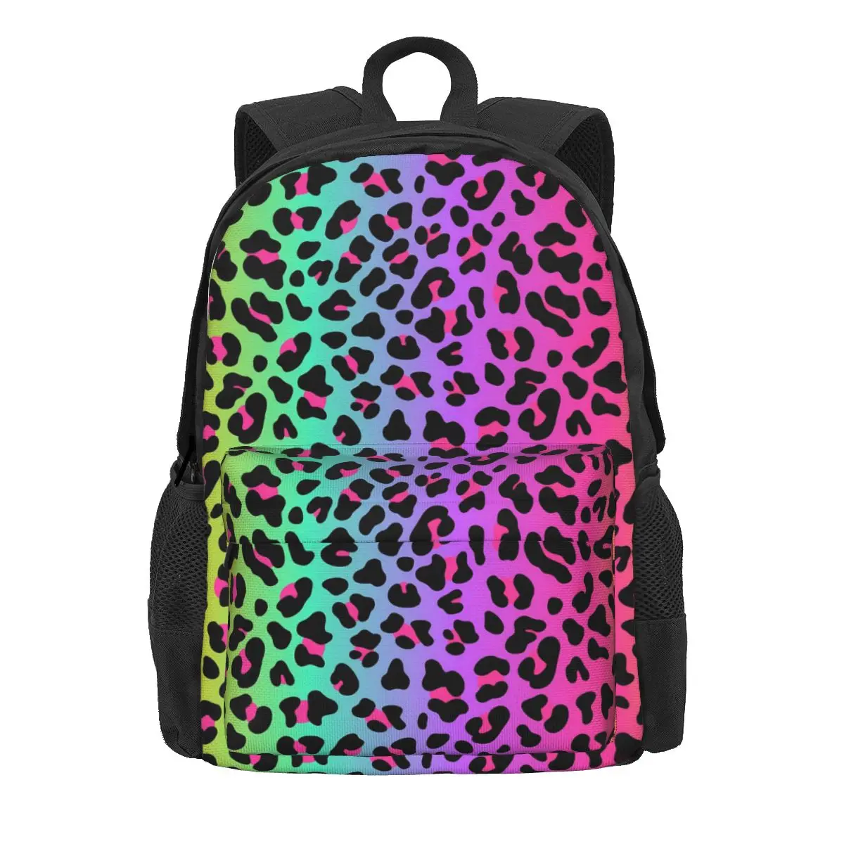 

Rainbow Leopard Backpack Cheetah Neon Print Daily Backpacks Male Custom Lightweight School Bags Pretty Rucksack