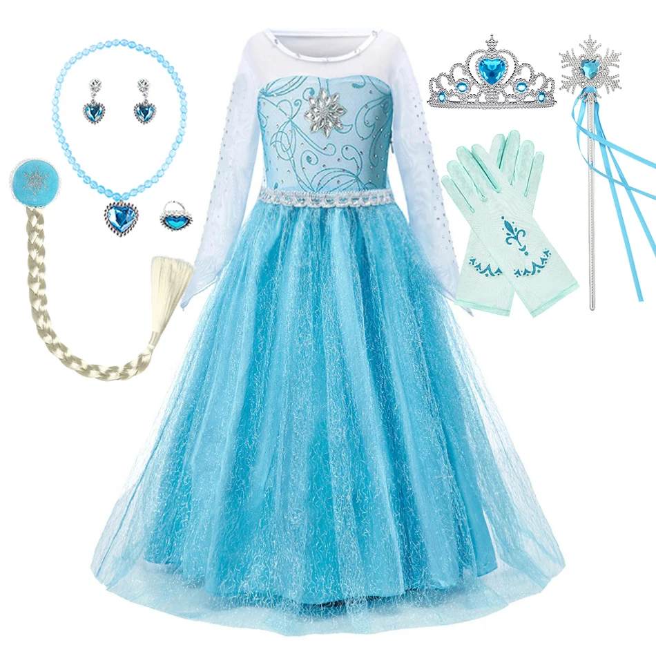 Костюм Эльзы для девочек синее тюлевое платье принцессы с длинными рукавами