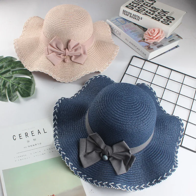 

New Women'S Summer Outdoor Trend Fashion Bow Lace Wave Straw Hat