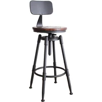Height Adjustable Swivel Bar Chair Rotary Wood High Foot Stool Iron Back Bar Stool Table Cafe Dining Chair Industrial Furniture