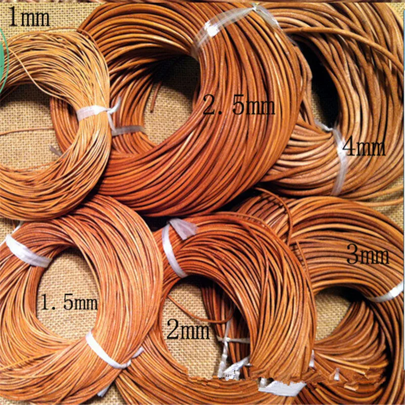 

1 1.5 2.5 2 3 4mm Retro Brown Flat Round Genuine Cow Leather Cord Bracelet Necklace Findings Leather Rope String DIY Jewelry