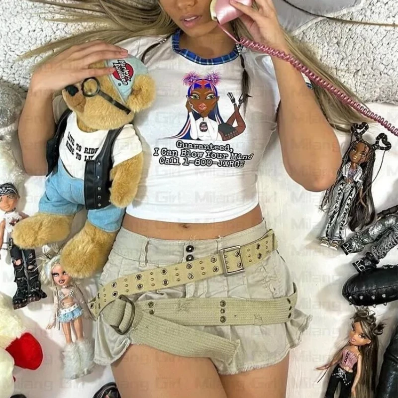 Модная летняя белая футболка Y2K Kawayi для девочек с принтом Феи мусора 2000