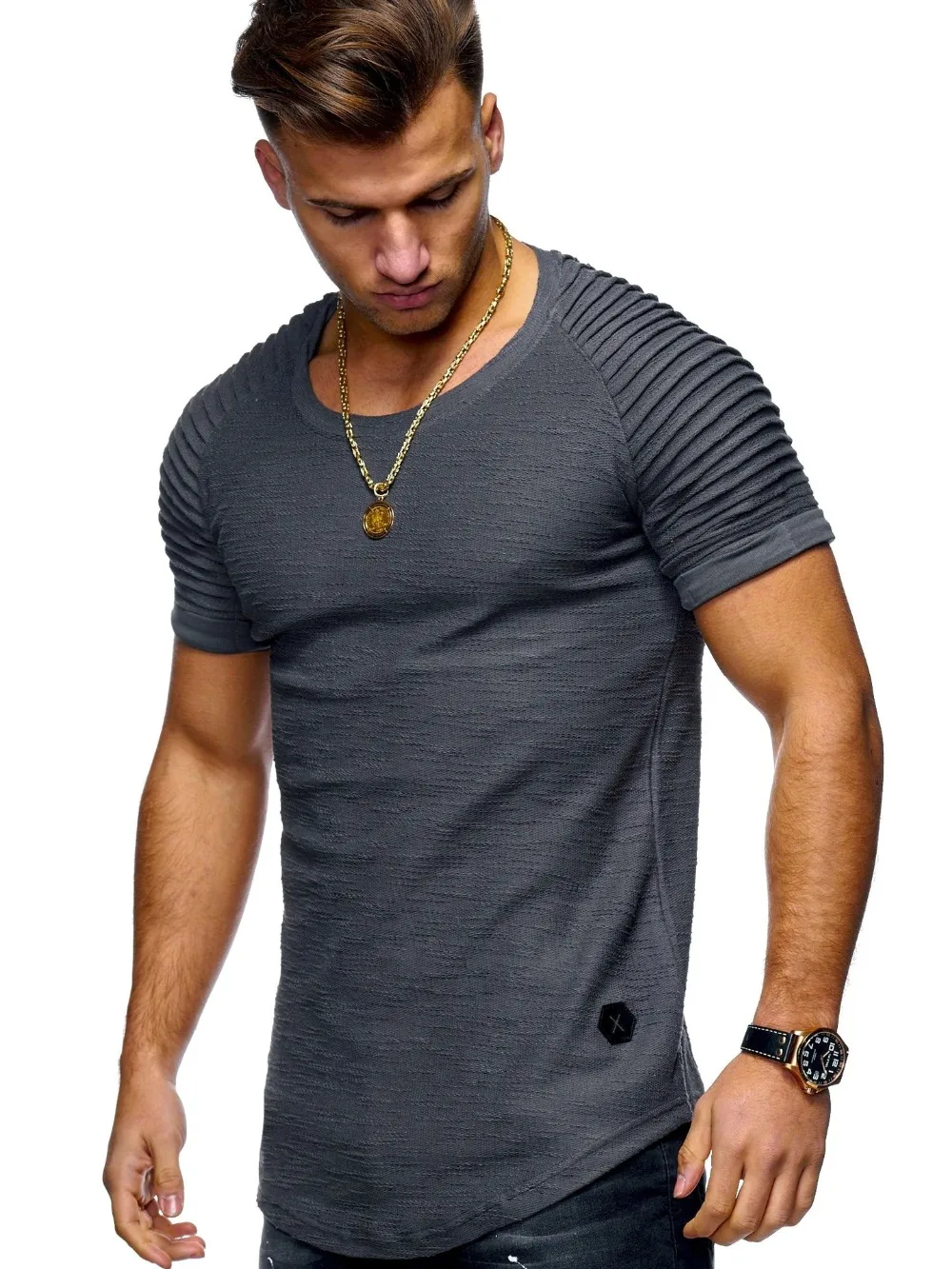 

3436-R-T-shirt men's short-sleeved round neck trend half-sleeved extra large tide tide t-shirt men's slim bottoming shirt summer