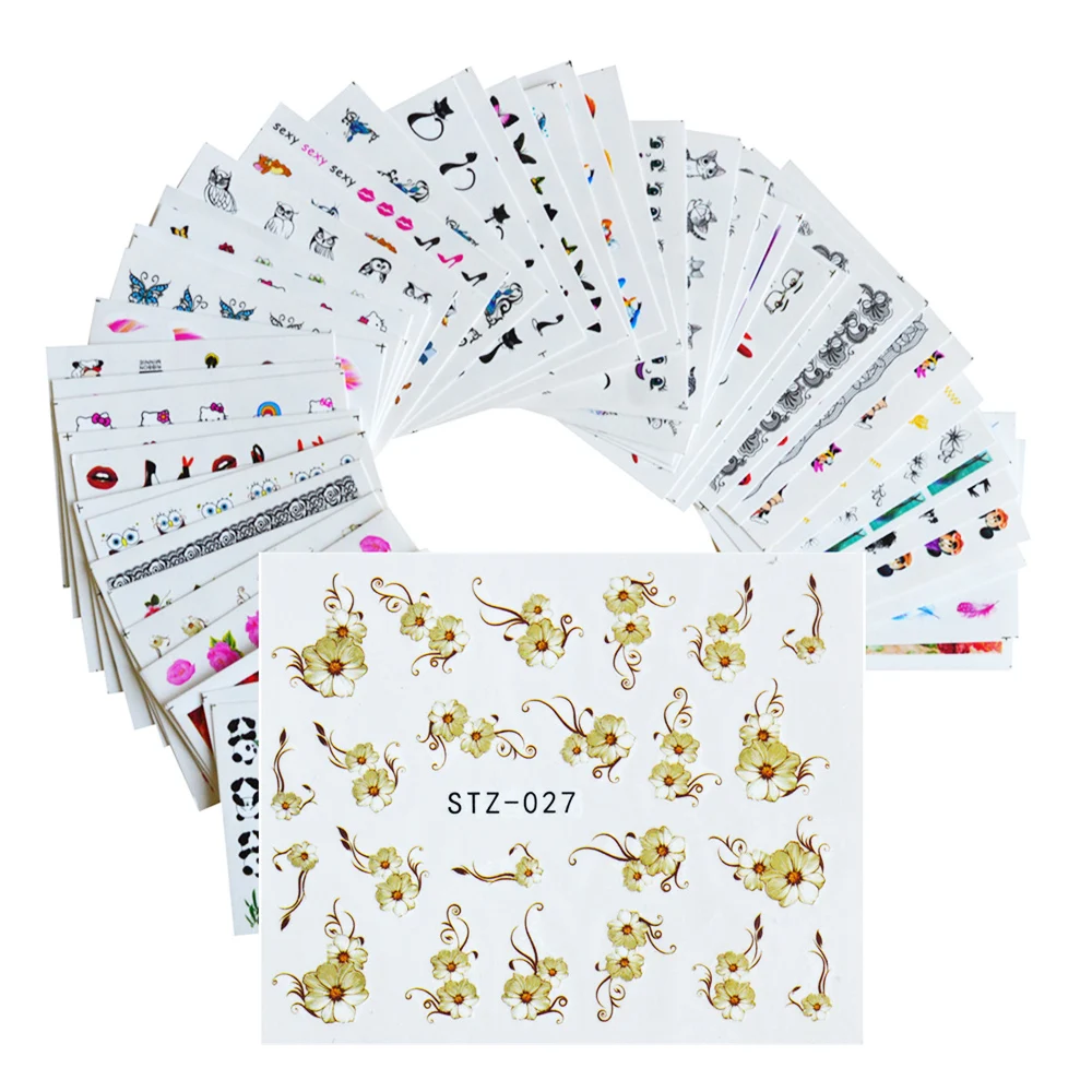 

Mixed 50 Designs Nail Water Transfer Sticker NEW DIY Cartoon Flower Leaf Beauty Decals Manicure Nail Art Decorations JISTZ50