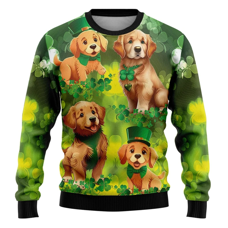 Lucky Shamrock Pet Dog 3D Printed Ugly Christmas Sweaters Cartoon Husky Chihuahua Unisex Jumper Sweater Cute Schnauzer Pullovers