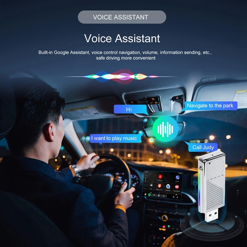 Проводной к беспроводному Android Auto Box Беспроводной адаптер Голосовой помощник AI