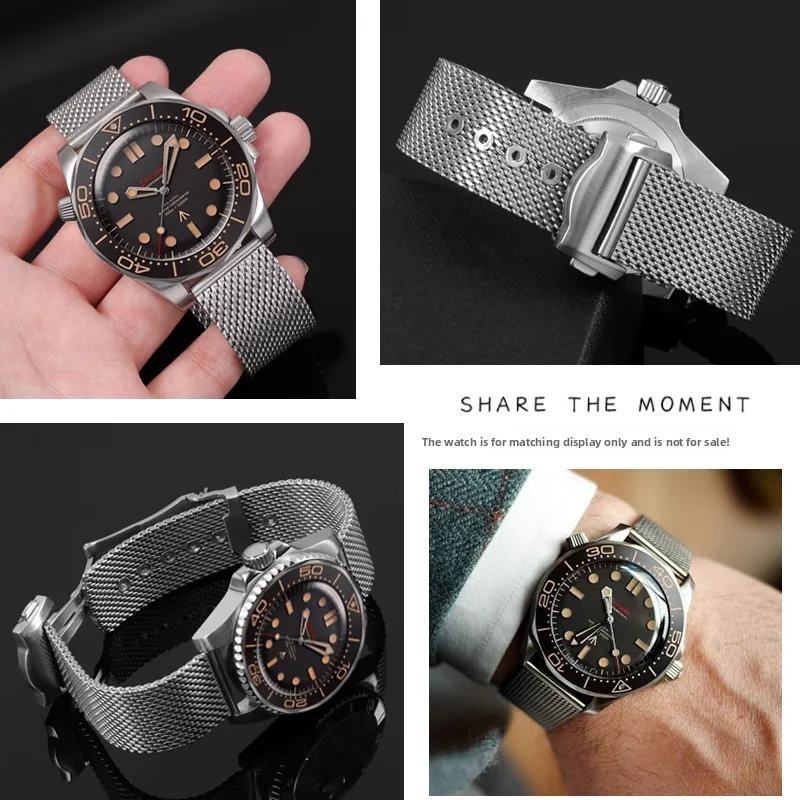 Фото Легкий ремешок для часов из титановой сетки 20 мм для Omega Seamaster 300/No Time To Die 007, сменный ремешок из нержавеющей стали для мужчин №3