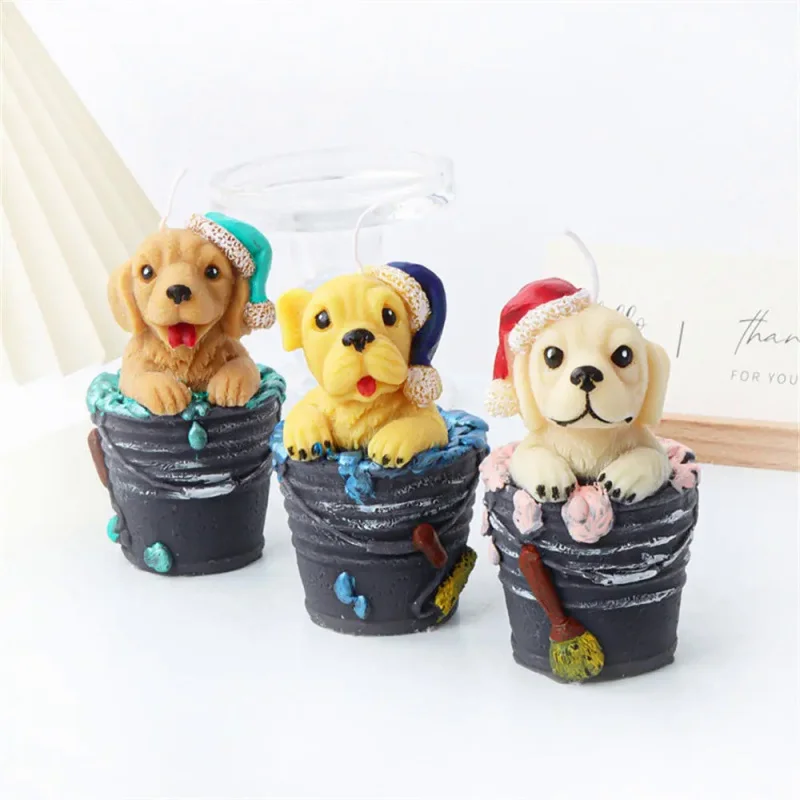 

Silicone Candle Mould For Aromatherapy Soap, Paint Bucket, Christmas Dog, Gypsum, Golden Retriever Christmas Hat Resin