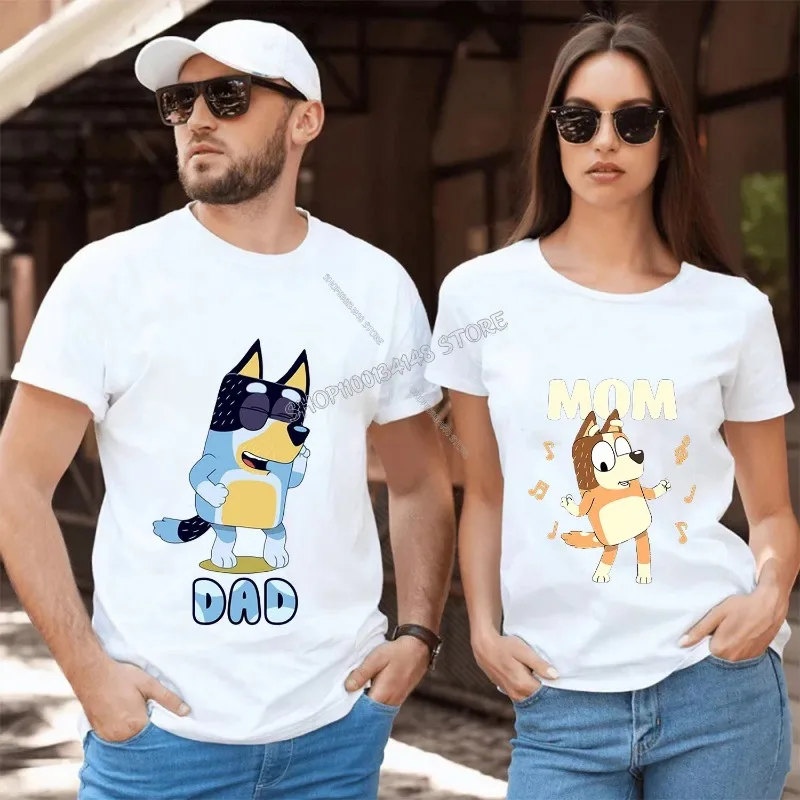 Футболки Bluey в стиле бинго для папы и мамы милые Мультяшные топы летняя одежда