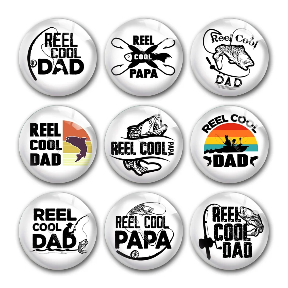 

Father's Day Real Cool Dad Fishing Papa Round Photo Glass Cabochon Demo Flat Back For DIY Keychain Jewelry Making Supplies