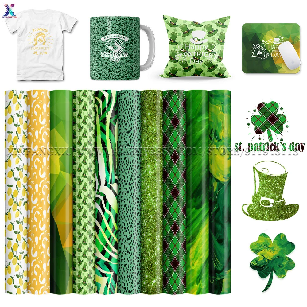 

XFX St Patrick's Day Infusible Transfer Ink Sheets 10 Pcs 12*12 In Buffalo Plaid Sublimation Transfer Ink for Mug Press T-Shirts