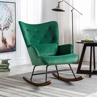 Velvet Rocking Chair Indoor Mid-Century with Solid Wood Base Rock Armchair For Living Room Nursery Balcony