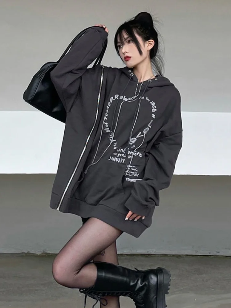 

Deeptown Oversized Heart Embroidery Hoodies Women Streetwear Y2k Grunge Hooded Sweatshirt Goth Black Pullover Kpop Aesthetic Top
