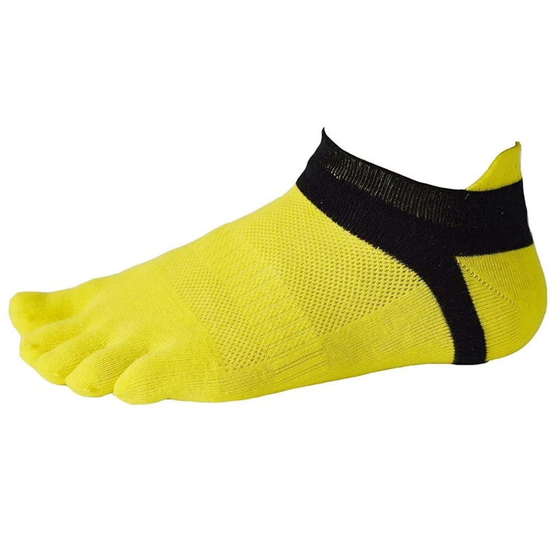 12 Pair Men Cotton Low Cut Athletic Socks 5 Toe Socks Mesh Wicking, Black+White+Yellow+Blue+Green+Grey