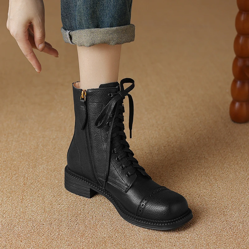 Женские ботильоны из натуральной кожи с круглым носком