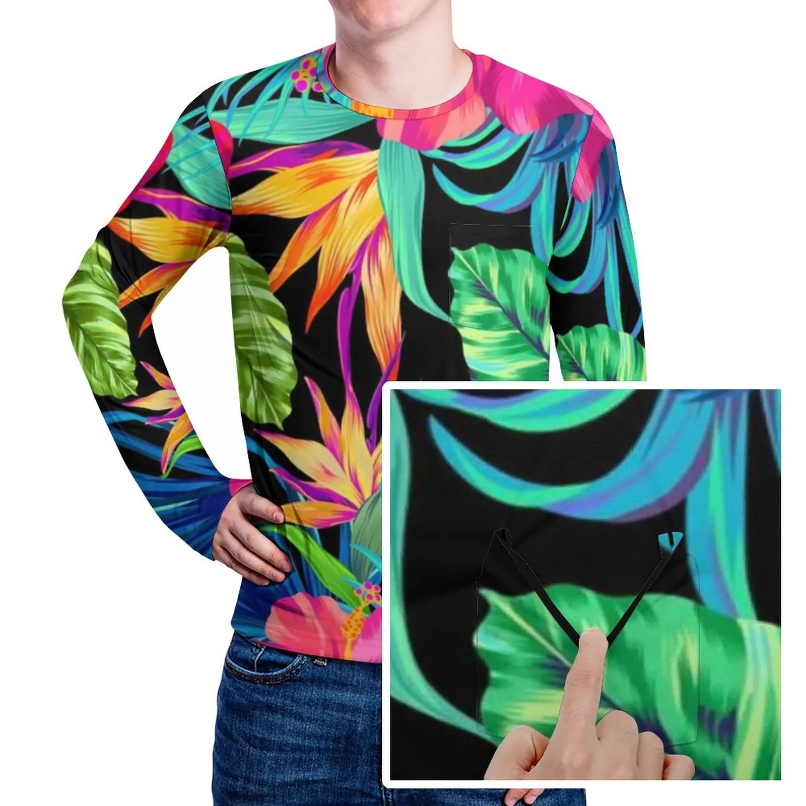 

Футболка с тропическим цветочным принтом, футболки в стиле ретро с изображением зеленых листьев и надписью «You Mad Hibiscus», топы с длинным рукав...