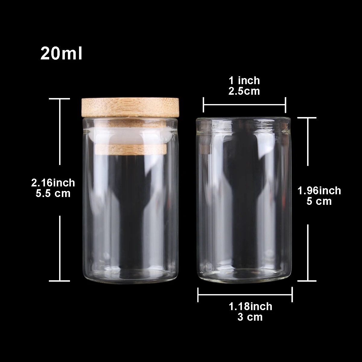 

20ml 30*50mm Glass Spice Bottles with Bamboo Lids Potion Bottles Glass Vials Message Bottles for Art Crafts