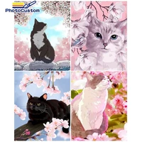 photocustom paint by number cat in tree drawing on canvas gift diy pictures by numbers animal kits hand painted painting art hom