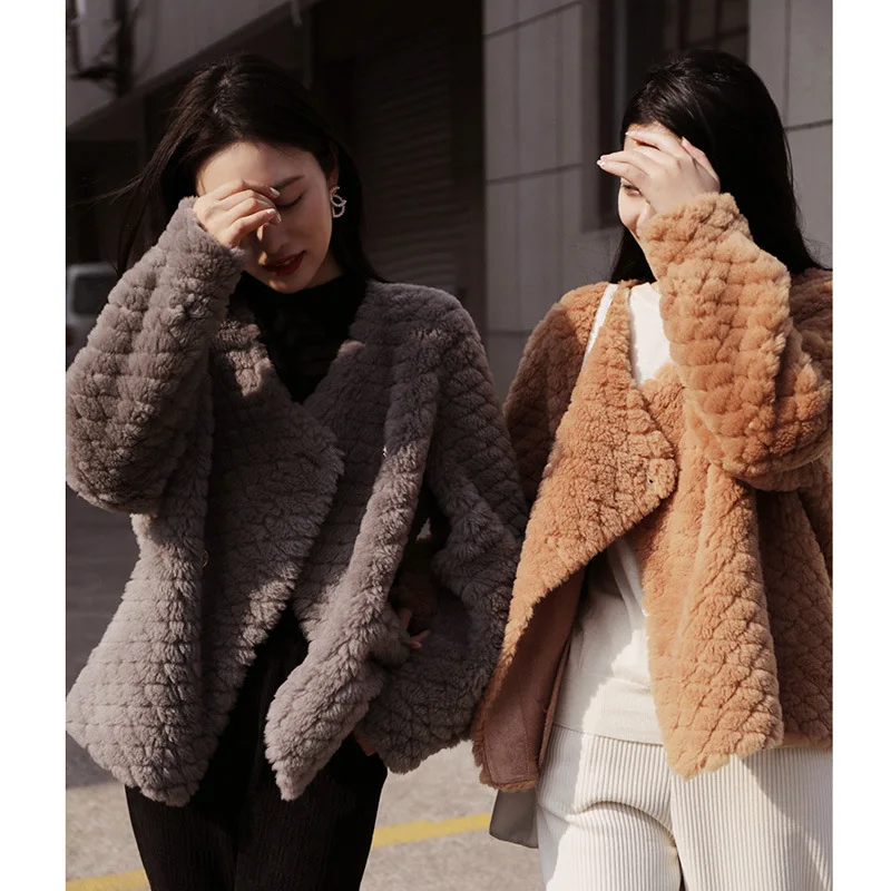 Autumn Winter Jacket Women 2022 New Korean Fashion Sheep Sheared Wool Pelleted Casual  Button Faux Fur Coat Famale Clothing Top